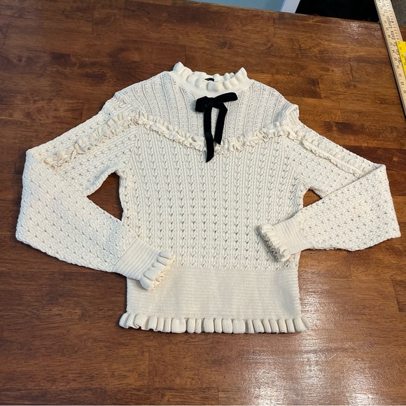 Zara Cream knit sweater black bow size small - Picture 1 of 6